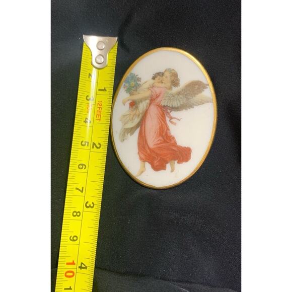 Vintage Ceramic Porcelain 2 Angel Cherubs Brooch - Picture 3 of 4
